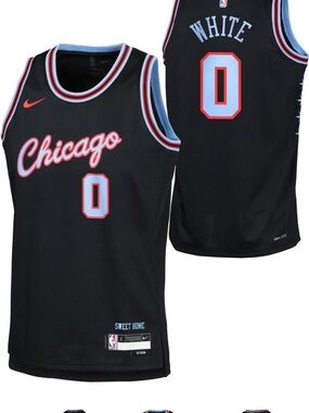 Nike Black Large Chicago Basketball Jersey #0 White